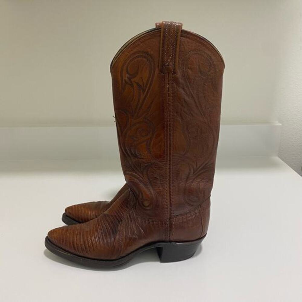 Vintage Dan Post Exotic Lizard Cowboy Boots Brown Size 6.5